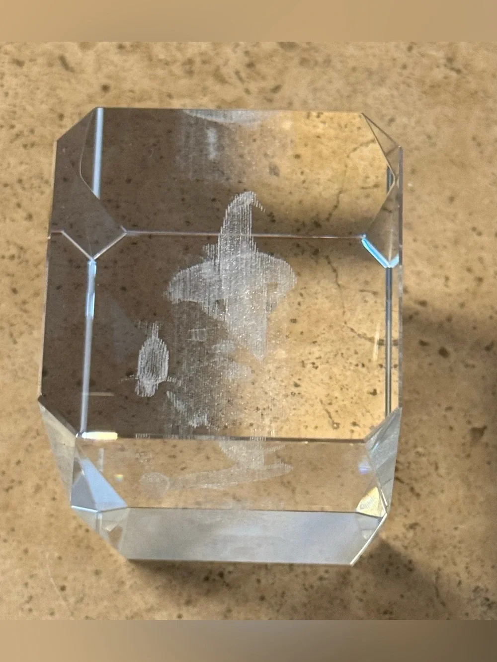 Vintage 3D Laser Etched Crystal Dolphin Glass Paperweight Decor